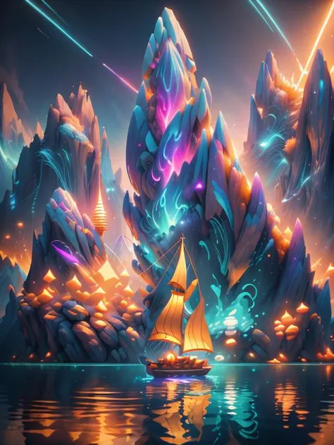 (disney:0. 1), (cartoon:0.1), (pixar:0.4), (3D:0.85),
(UHD:0.95), (detailed background visible:1.2),
small sailboat on a lake, mountains in background,,
 <lora:Neonpunkai-8:0.90> Neonpunkai,
(iridescent shimmering:0.55),(bioluminescent:0.15)
(Style: subsur...