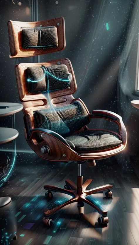 a close up of a chair with a computer on it