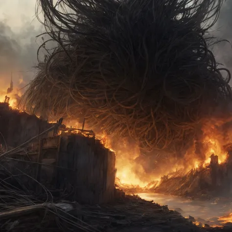 a large monster like creature is in the middle of a fire