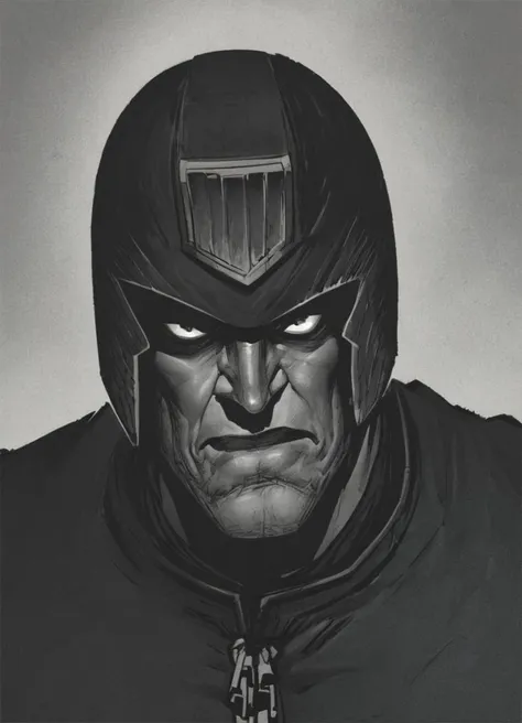 pencil drawing, man,jdgdrddcom, helmet, uniform, boots, grim expression, dark room, dark, hard shadows, monochrome, hard light, portrait,
 <lora:Judge_Dredd_Comic_Style_Pony_SDXL:0.8> <lora:Dark_Novel:0.8>, score_9, score_8_up, score_7_up,