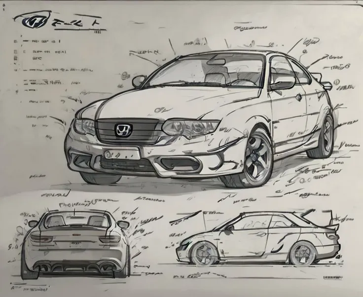 honda, 
<lora:car sketch_20231016143009:1.0> car_sketch, three view, text, logo