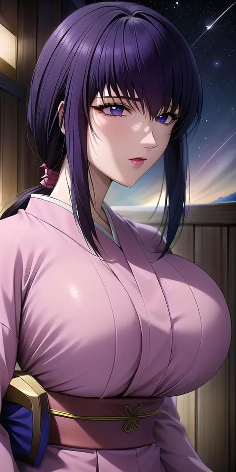 <lora:yukishirotomoev3:0.7> yukishiro_tomoe, huge_breasts, kimono, starry_sky, masterpiece, best_quality, detailed_face, detaile...