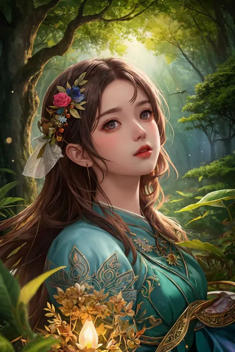 masterpiece,best quality,high quality,extremely detailed CG unity 8k wallpaper,An enchanting and dreamy scene of a fantasy forest,with towering trees,glowing mushrooms,and hidden fairy glens,creating a sense of mystique and enchantment,artstation,digital i...