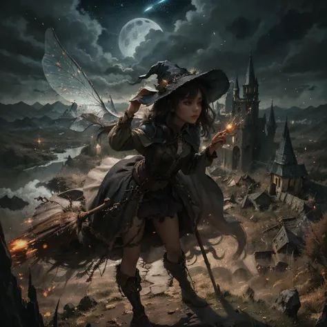 a woman in a witch costume holding a wand and a wand