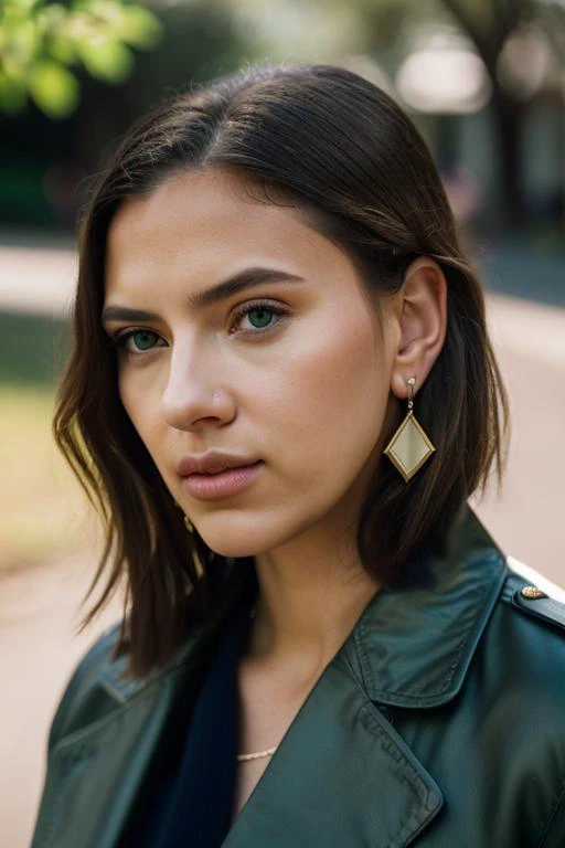 Realistic photo of a beautiful sc4rl3ttj-v2 woman,  1girl, solo, blonde hair, jewelry, green eyes, earrings, lips, looking to the side, looking away, portrait, realistic, soft lighting, professional Photography, Photorealistic, detailed, RAW, analog, sharp...