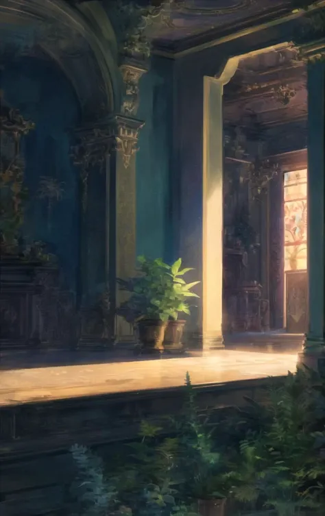 An Medium Long Shot of __BoPlants/random-plant__, in background infernal palace