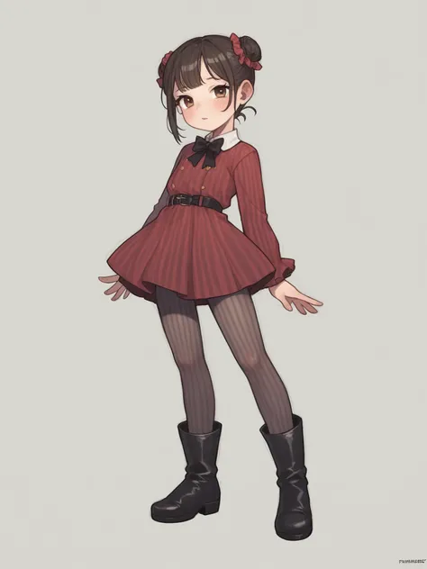 a drawing of a girl in a red dress and black boots