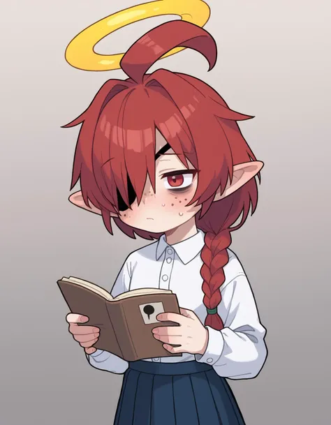 a cartoon girl with red hair and a book in her hands