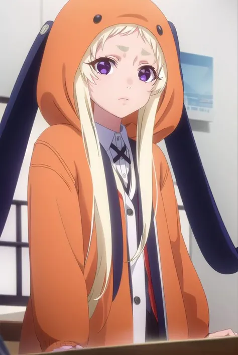 runayomozuki, <lora:runa yomozuki s2-lora-nochekaiser:1>,
runa yomozuki, long hair, blonde hair, (purple eyes:1.1),
BREAK shirt, white shirt, collared shirt, hood, cosplay, hood up, animal hood,
BREAK indoors, classroom,
BREAK looking at viewer, (cowboy sh...