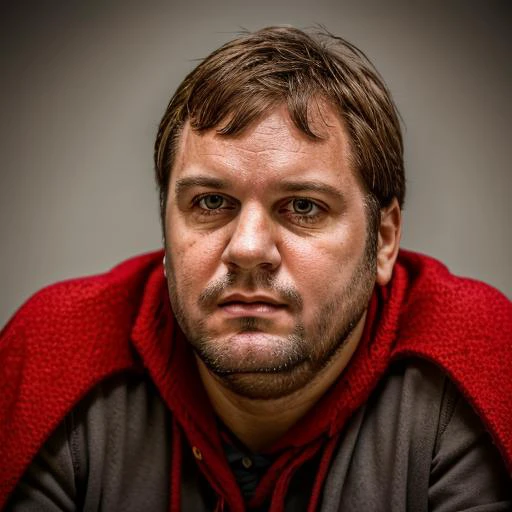 arafed man in a red cape looking at the camera