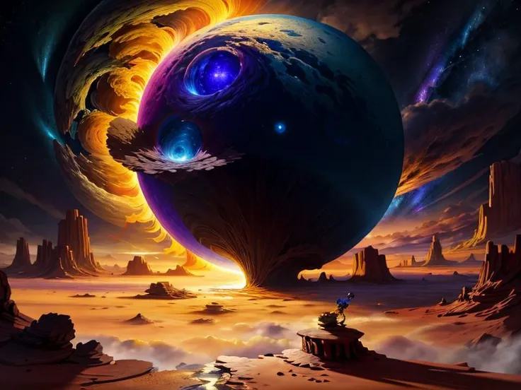 a painting of a planet with a giant eye in the middle of it