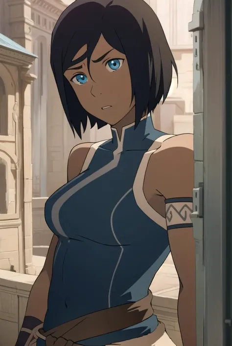 avatarkorra, <lyco:korrav2-lyco-nochekaiser:1>,
shkorra, korra, short hair, blue eyes, black hair, dark skin, dark-skinned female,
BREAK pants, armband, green pants, bare shoulders,
BREAK looking at viewer,
BREAK outdoors,
BREAK <lyco:GoodHands-beta2:1>, (...