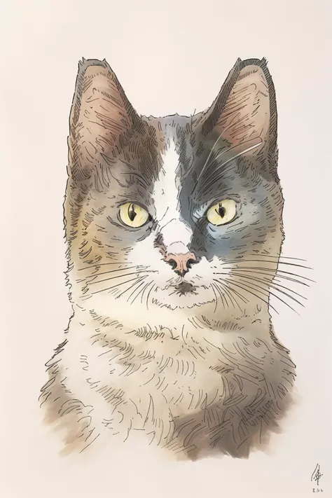 masterpiece,best quality,portrait of a cat ,illustration,<lora:tbh112-:1>,style of Gregory Fromenteau