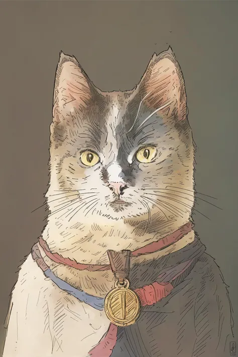 masterpiece,best quality,portrait of a cat ,illustration,<lora:tbh112-:1>,style of Gregory Fromenteau