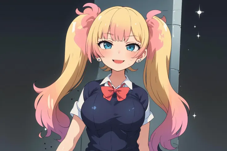 anime girl with blonde hair and blue eyes in a school uniform