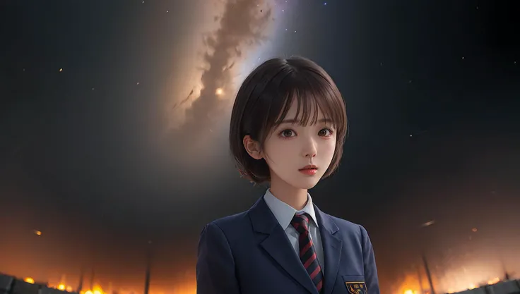 ((((ultra illustrated style:1.0)))),best quality,best animated,masterpiece,ray tracing, global illumination, the Milky Way,head,uniform, 1girl, solo, upper body, <lora:Hoshizaki Ao_07:0.5> <lora:the Milky Way:0.8>