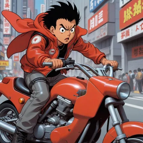 (akira:1.3) riding a motorcylce, intricate details,