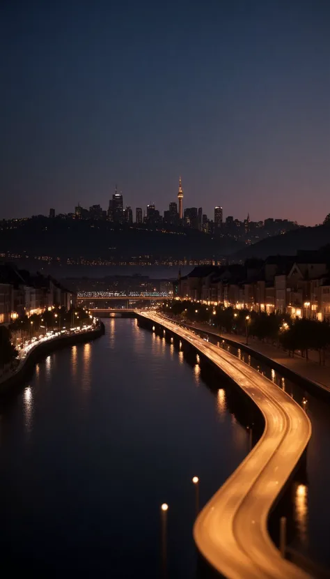 cinematic photo of a city by the river, 35mm photograph, film, bokeh, professional, 4k, highly detailed