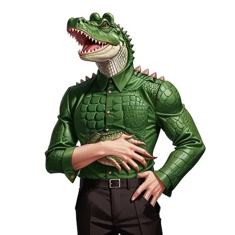 <lora:collaredShirt:0.8> a crocodile wearing a collared shirt