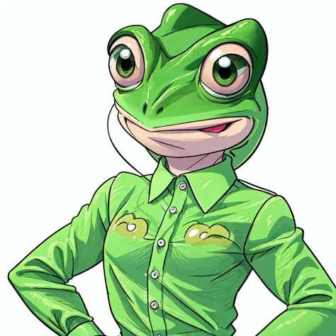 <lora:collaredShirt:0.8> a frog wearing a collared shirt