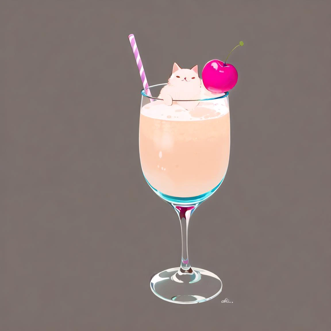 there is a cat sitting in a glass of a drink