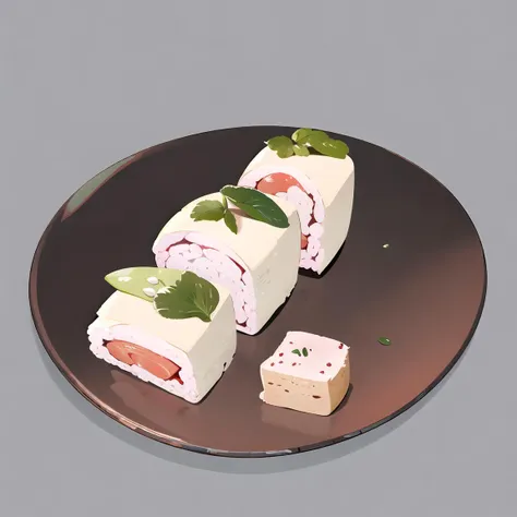 there is a plate with a piece of sushi on it