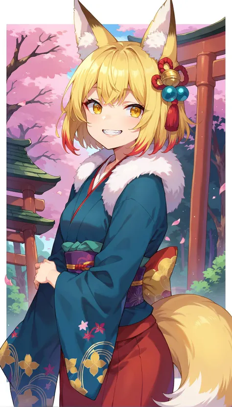 a woman in a kimono outfit with a fox headband