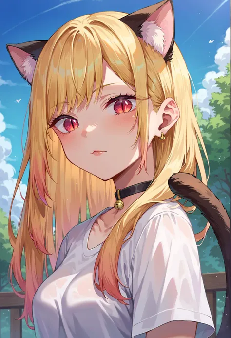 anime girl with long blonde hair and cat ears