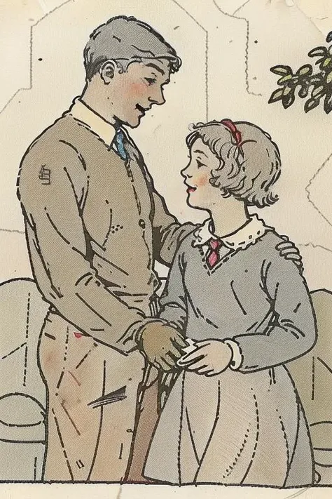 there is a drawing of a man and a woman standing together