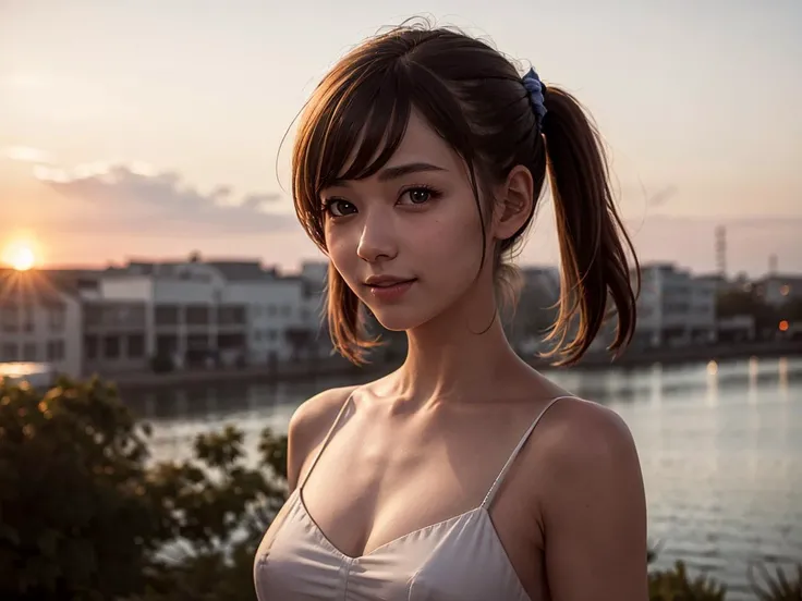 (best quality, masterpiece:1.2),ultra detailed,(photo realistic:1.4),twin_tail_girl,<lora:TwinTailGirl_v1:0.6>,sunset_scenery_background, <lora:SunsetScenery_v1:0.65>,lite smile,upper body,