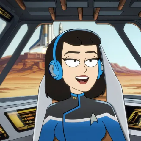 a close up of a cartoon character in a spaceship cockpit