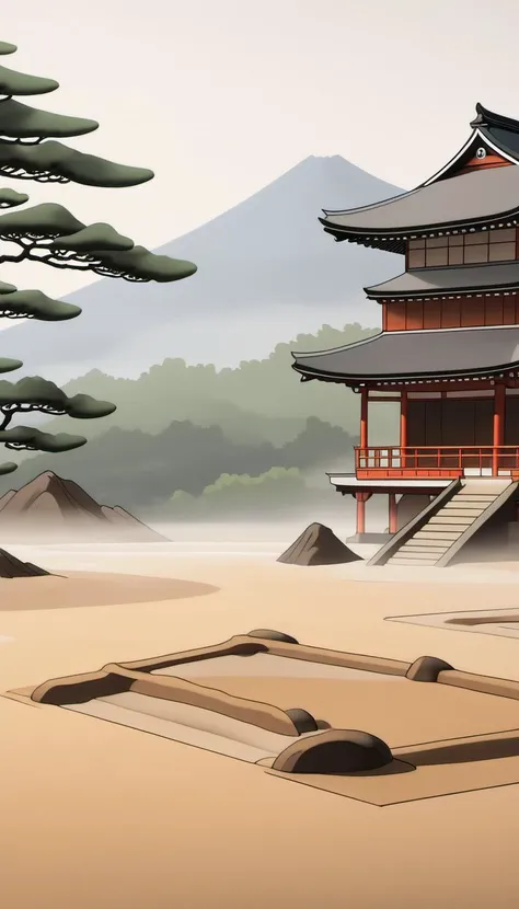 <lora:Everly_Heights_Backgrounds_New_Settings:.7> A serene misty Zen garden in medieval Japan with perfectly raked sand.