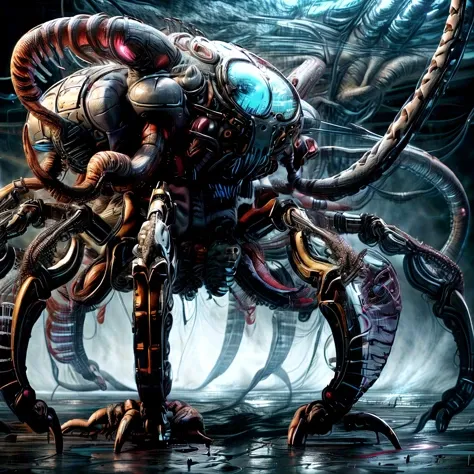 TentacleHorrorAI , TrypophobiaAI , ArachnophobiaAI ,detailed, ultra-detailed, masterpiece, 8k wallpaper,<lora:BIOMECHA:1> , (bio mecha:1.5),(mecha:1.4), , (muscle:1.3), (muscle tissue:1.5), cat shark,no humans,hybrid cat,  monster cat, bright white backgro...