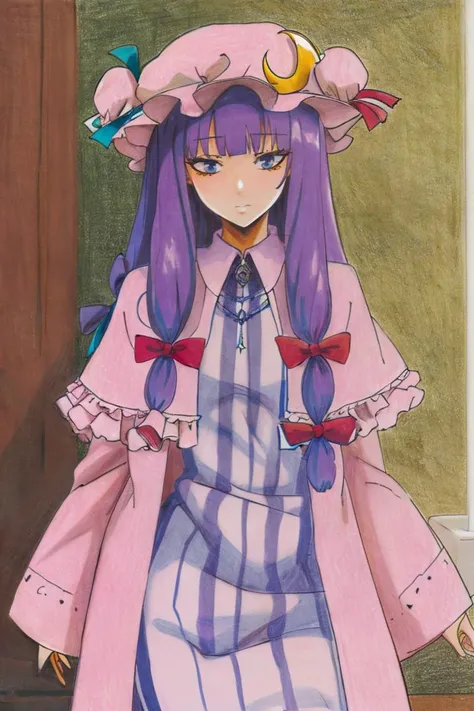 <lora:Traditional_Media_Anime:1>, ((masterpiece,best quality)), absurdres, <lora:patchouli:0.9>, patchouli knowledge,solo,cowboy shot,