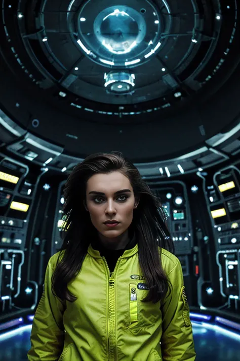 a cinematic movie still of beautiful (M36D0n:1.1) woman,as a nuclear engineer,wearing (yellow flightsuit:1.2),(wielding a plasma torch:1.3),long hair,(dramatic action pose),working inside a (futuristic nuclear fusion plant:1.4),surrounded by (glowing gauge...