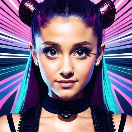 high quality, vector art, face, cyberpunk, ariana grande, music album cover