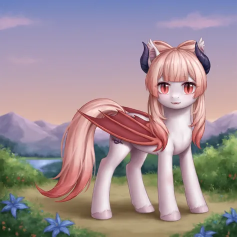 anime pony with horns and horns standing in a field