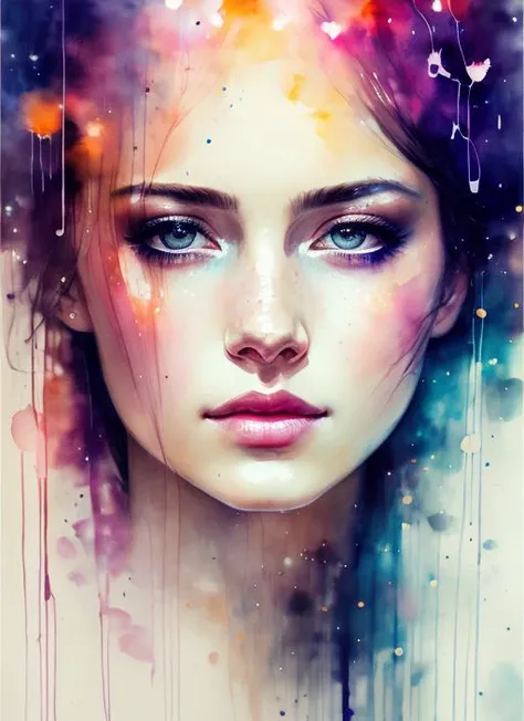 a woman by agnes cecile, luminous design, pastel colours, ink drips, autumn lights