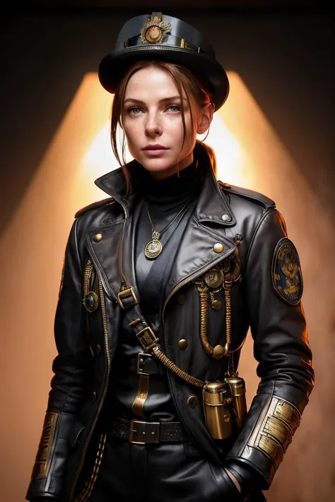 A stunning intricate full color portrait of rebeccaFerg2 , dressed as a steampunk solider, epic character composition, by ilya kuvshinov, alessio albi, nina masic, sharp focus, natural lighting, subsurface scattering, f2, 35mm