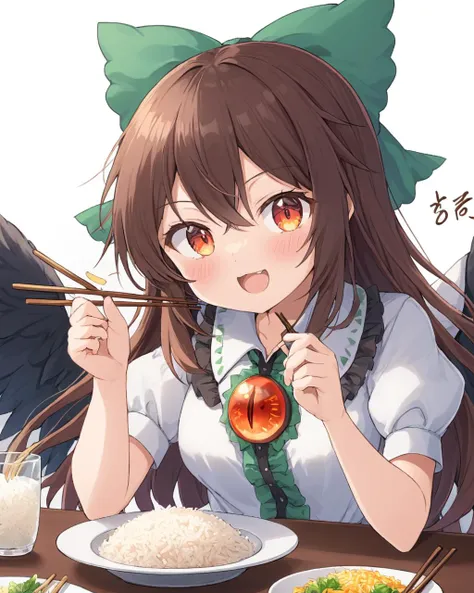 anime girl eating a meal with chopsticks and a plate of rice