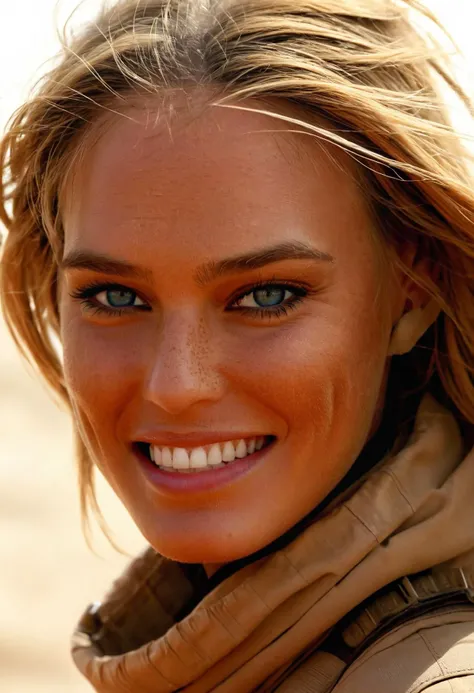 a close up of a woman with a scarf on smiling