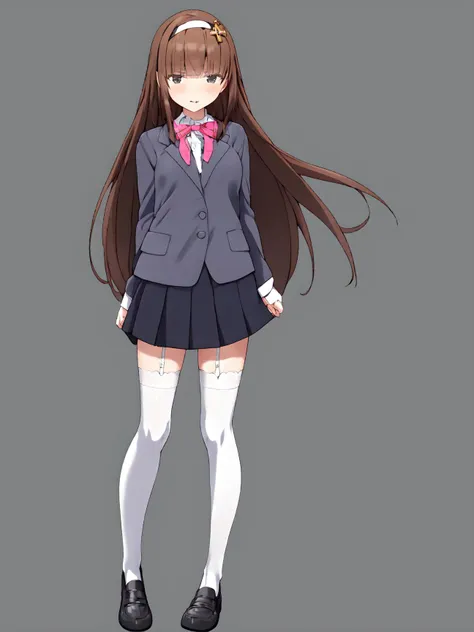 anime girl in school uniform with long hair and white stockings