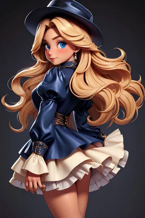 girl, blue eyes, blonde hair, european, fluffy, long hair, at the front, highres,  looking at viewer, solo, beuty face, realism,  HQ, best quality,velvet dress, heels boots, in cone forest, l34th4rdr3ss, long sleeves, leather dress, frills, black dress, ju...