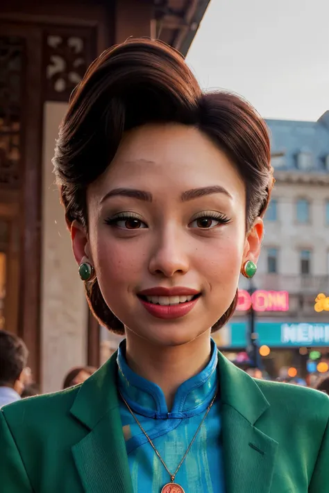 there is a woman that is standing in front of a building