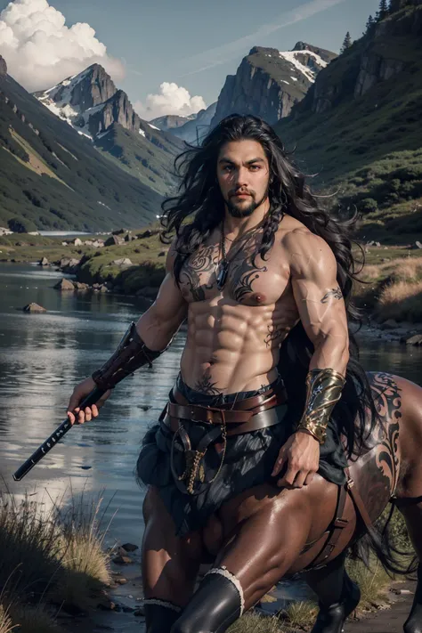 (male:1.3) (Jason Momoa:1.2), (mascular:1.3), bodybuilder, tattoo, wide shoulder, waist up, centaur, taur, outdoor, epic landscape
masterpiece, best quality, highres, photorealistic <lora:CentaurConcept_v1:1>  <lora:lowra_v10:0.6>