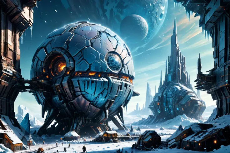 a large futuristic city with a giant sphere in the middle of it