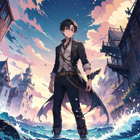 anime artwork masterpiece, best quality, pirate ship, soft lighting, ocean,  <lora:StoryBookRedmond15-KidsRedmAF-KidsBook:1>, 1boy, detailed face, detailed eyes, full body . anime style, key visual, vibrant, studio anime,  highly detailed