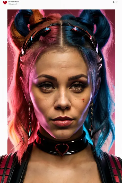 A stunning intricate full color up close portrait of paigeVanZ1 , dressed up as full body Harley quinn jester outfit , epic character composition, by ilya kuvshinov, alessio albi, nina masic, sharp focus, natural lighting, subsurface scattering, f2, 35mm