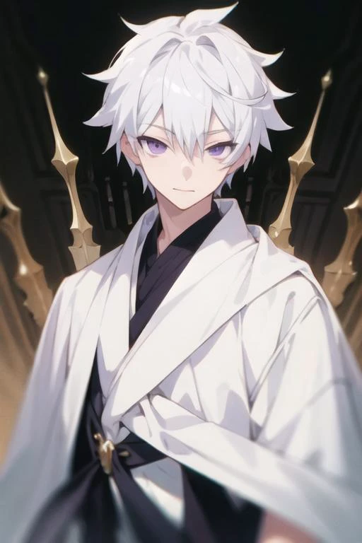 masterpiece, best quality, high quality, 1boy, solo, male focus, looking at viewer, upper body, <lora:ende:0.56>, ende, white hair, purple eyes, ,