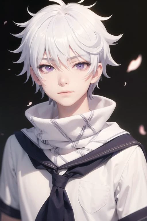 masterpiece, best quality, high quality, 1boy, solo, male focus, looking at viewer, upper body, <lora:ende:0.60>, ende, white hair, purple eyes, , school uniform